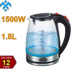 Ấm siêu tốc thủy tinh Ladomax HA-880 dung tích 1.8L, thân ấm chịu nhiệt gấp 3 lần nhiệt độ sôi