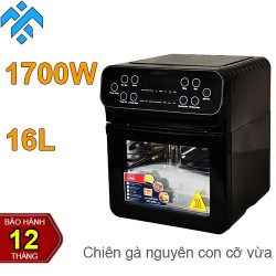 Nồi chiên không dầu 16L Ladomax HA-555 có thể chiên gà nguyên con, chiên khoai tây, làm bỏng ngô, thịt, cá