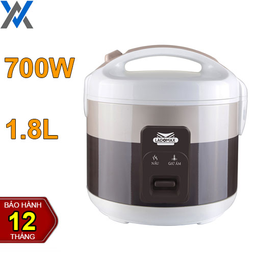 Nồi cơm điện Ladomax HA-7718 dung tích 1.8L cho 4 - 6 người ăn, có khay hấp bánh