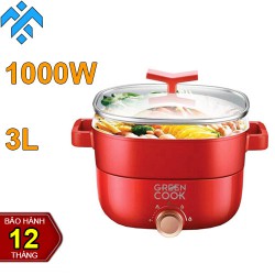 Nồi lẩu điện Greencook GCEH233 lòng nồi rời dễ vệ sinh, có khay hấp inox