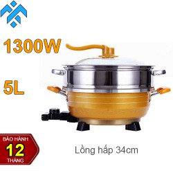 Nồi lẩu điện hấp Ladomax HA-233T nấu nướng đa năng, miệng rộng 34cm